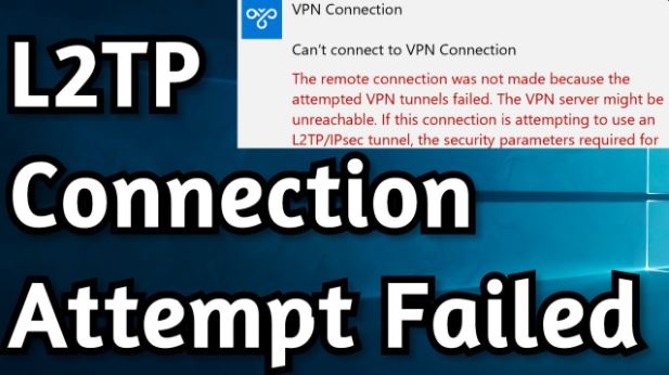 About the error associated with a failed L2TP connection attempt.