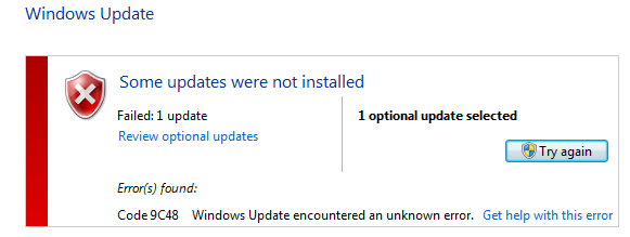 Error code 9c48 - Windows Update Error (fixed)