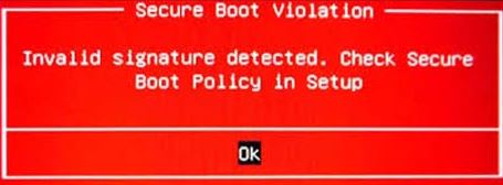 Fixing the 'Secure Boot Violation - Invalid Signature Detected' in Windows