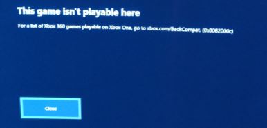 How do I fix Xbox One's backward compatibility error (0x8082000c)?