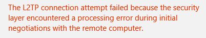 Restore: "L2TP connection attempt failed" error