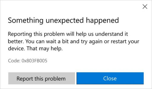 What is the cause of the 0x803FB005 Windows Store error