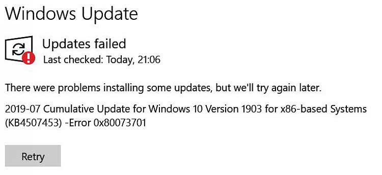 Fixed: Windows Update installation error 0x80073701
