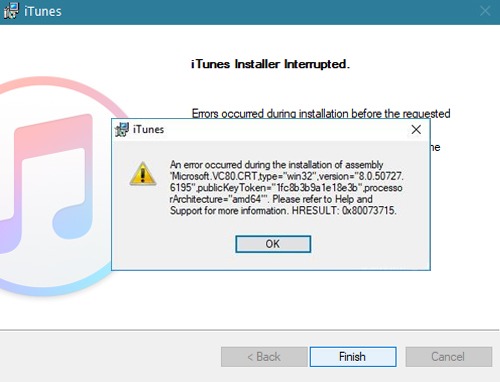 Fixed: iTunes HRESULT error 0x80073715