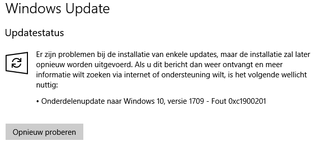 Fixed Windows 10 update bug: 0xc1900201