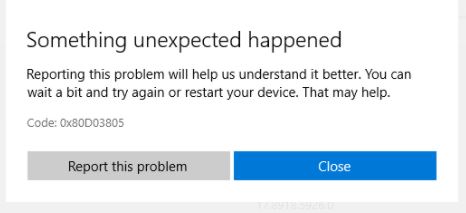 Fixing Microsoft Store error 0x80D03805