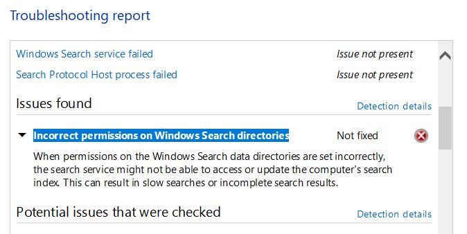 Fixed "Incorrect permissions for Windows search directories" bug