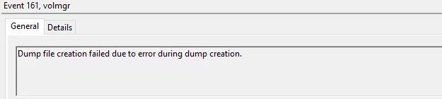What is the reason for the "Dump file creation failed due to a dump creation error"?