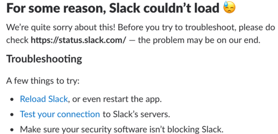 What should I do if Slack doesn't want to connect to the Internet?