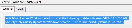 Fixed 0x800f0831 installation failure when installing an update