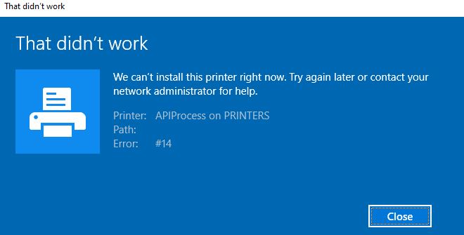 Fixing the error : We are unable to install this printer right now