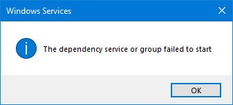 What causes the dependency service error?