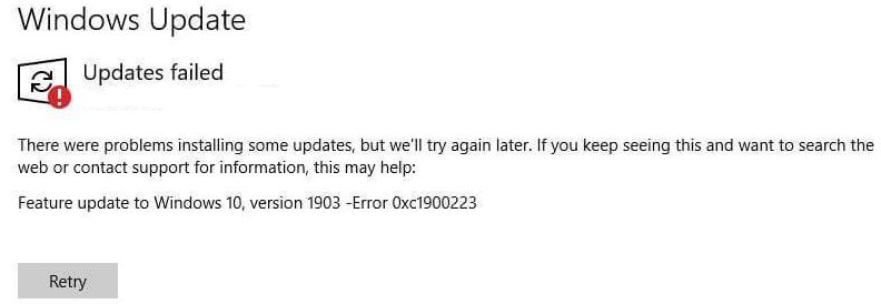 Fixed Windows Update error 0xc1900223
