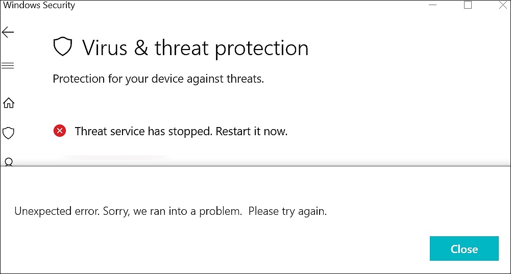 How to Remove the "Windows Defender Threat Service Has Stopped" error message